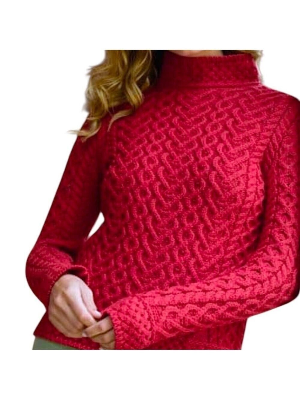 NWT Aran Mor Ireland pure merino wool ruby red high neck sweater L